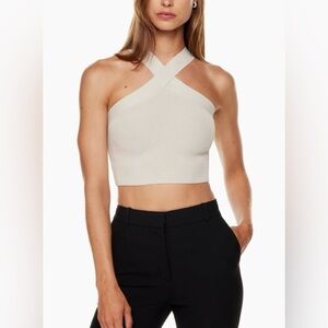 Aritzia Babaton Sculpt Knit Criss Cross Cropped Tank size 2XSmall Matte Pearl